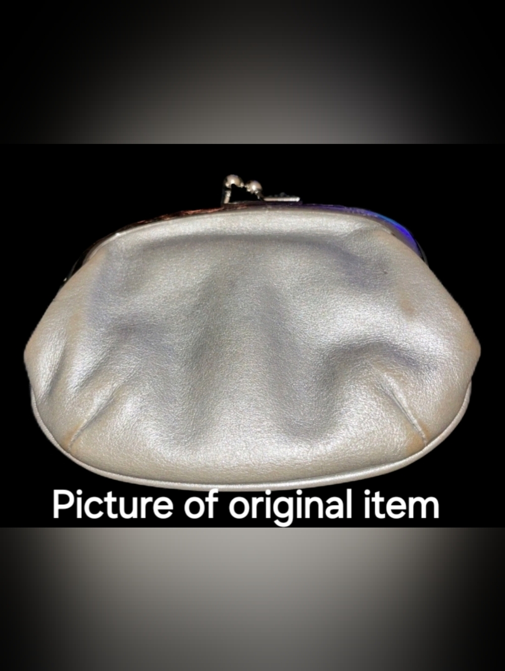 Metallic Blue Ruched Coin Purse with Silver Frame - Picture 8 of 8